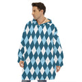 Soft Blue Argyle Pattern Print Hoodie Blanket