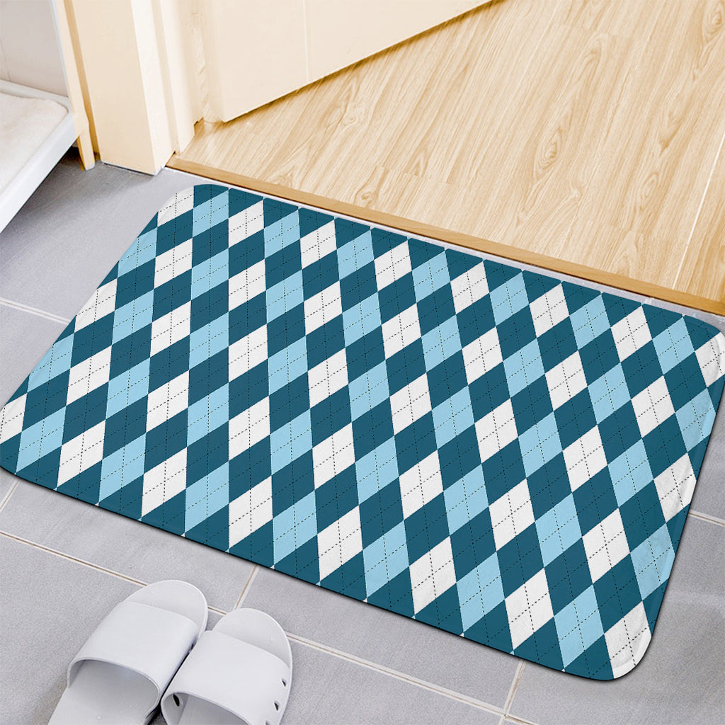 Soft Blue Argyle Pattern Print Indoor Door Mat