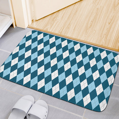Soft Blue Argyle Pattern Print Indoor Door Mat