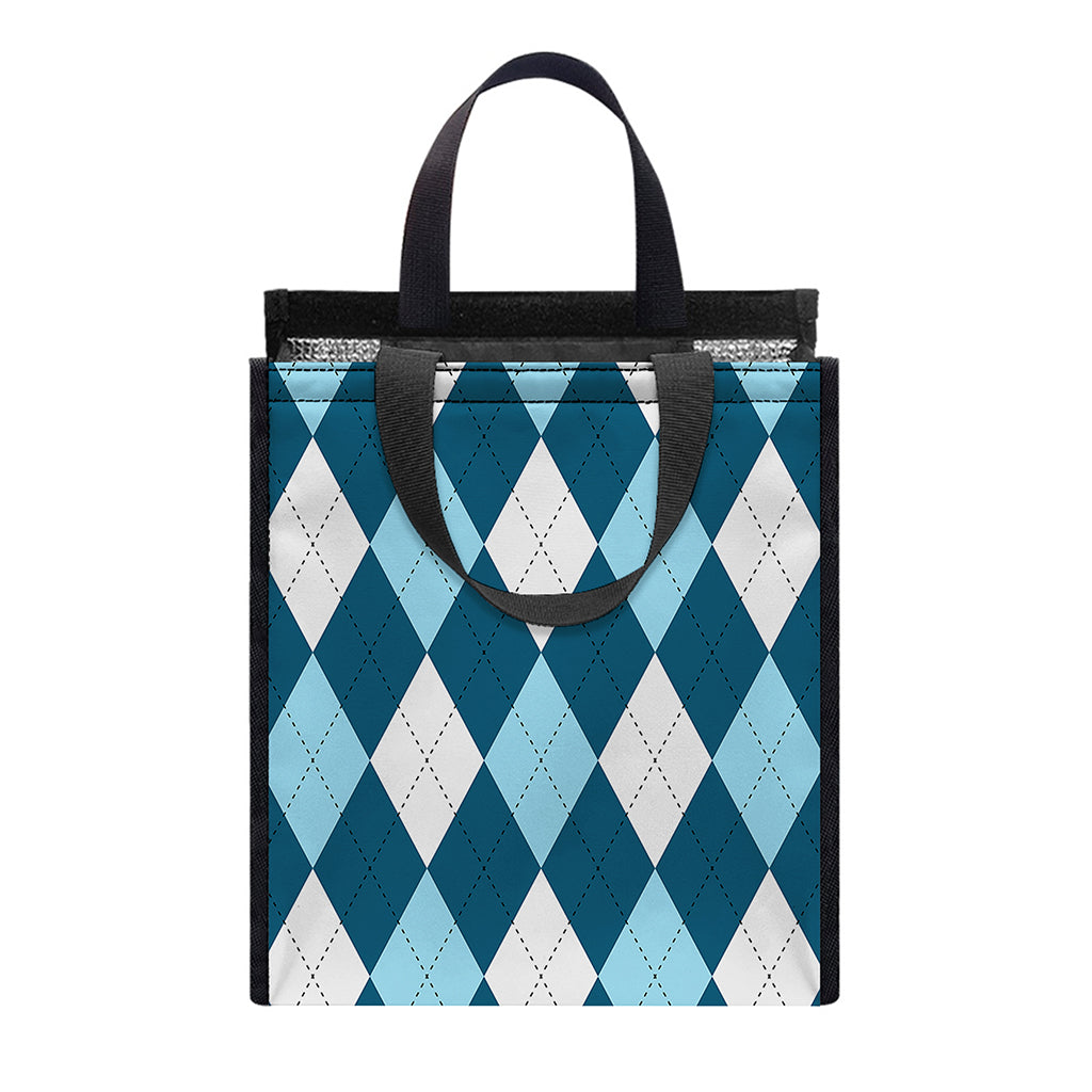 Soft Blue Argyle Pattern Print Insulated Lunch Tote