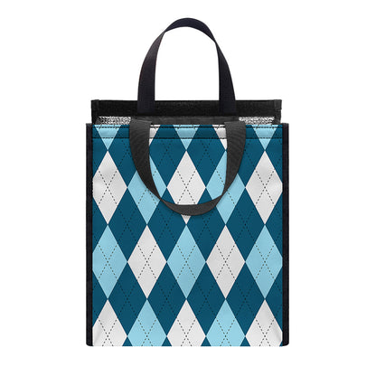 Soft Blue Argyle Pattern Print Insulated Lunch Tote