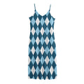 Soft Blue Argyle Pattern Print Jersey Midi Cami Dress