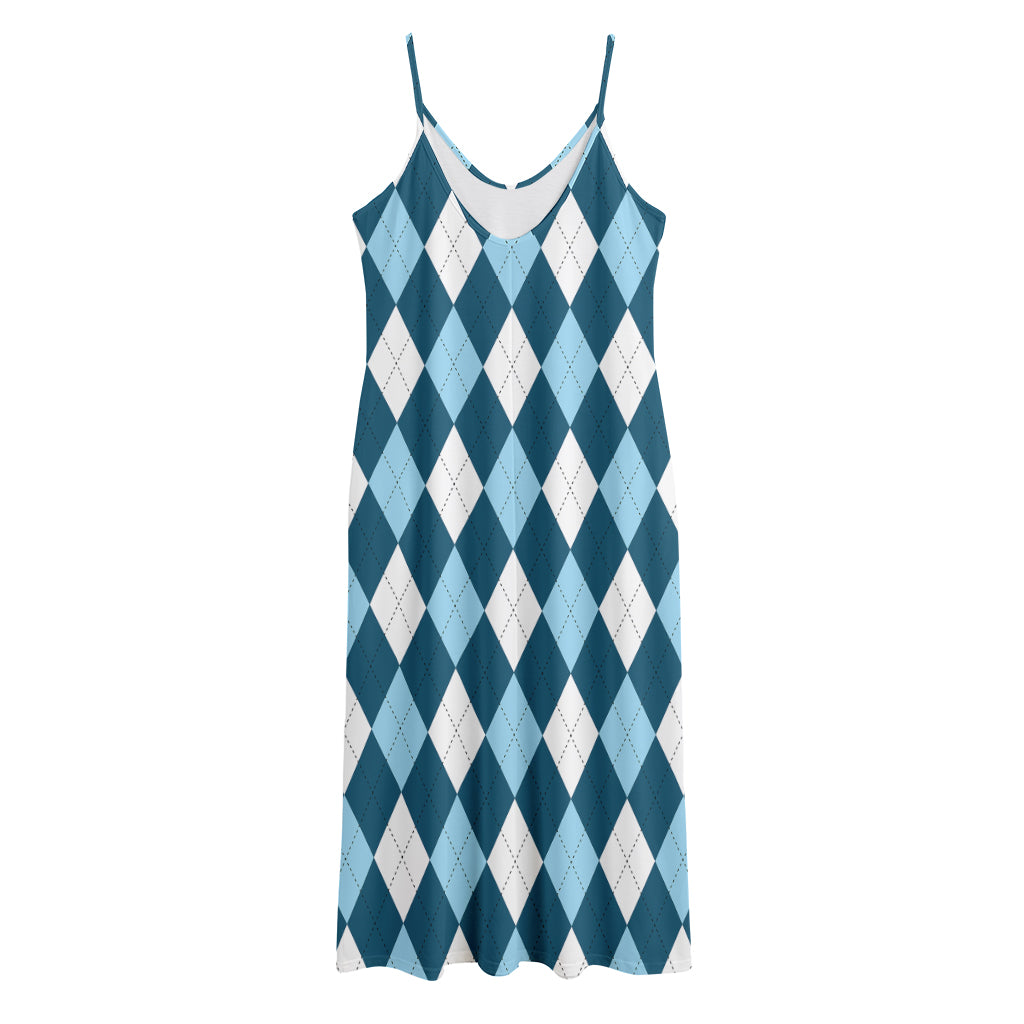 Soft Blue Argyle Pattern Print Jersey Midi Cami Dress