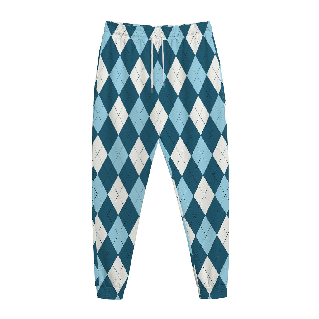 Soft Blue Argyle Pattern Print Jogger Pants