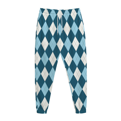 Soft Blue Argyle Pattern Print Jogger Pants