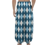 Soft Blue Argyle Pattern Print Lantern Pants