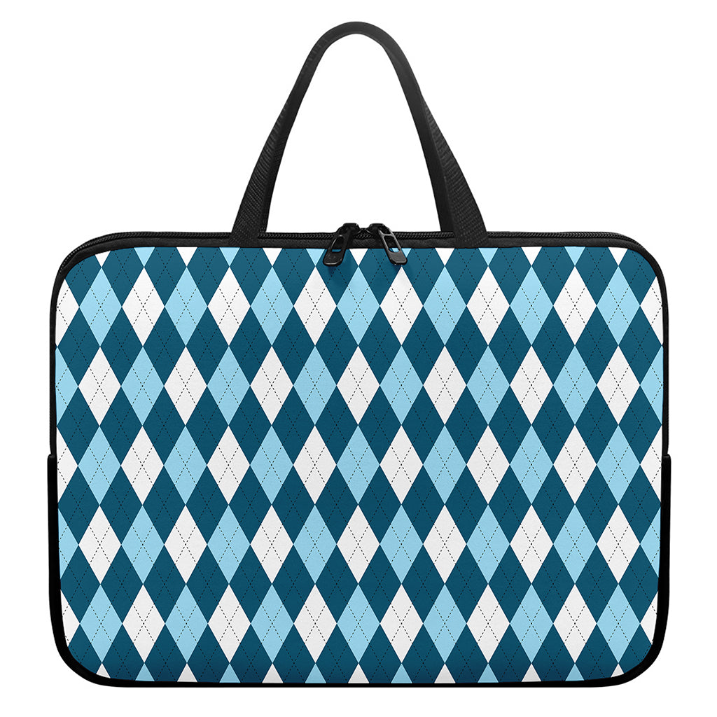 Soft Blue Argyle Pattern Print Laptop Sleeve With Handle