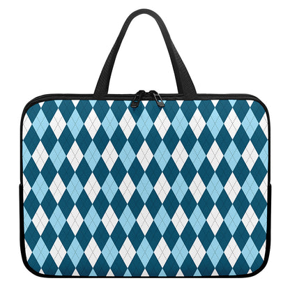 Soft Blue Argyle Pattern Print Laptop Sleeve With Handle