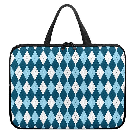 Soft Blue Argyle Pattern Print Laptop Sleeve With Handle