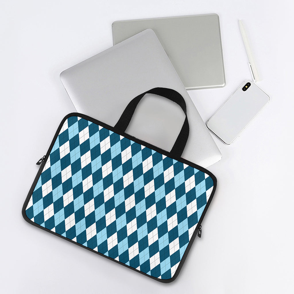 Soft Blue Argyle Pattern Print Laptop Sleeve With Handle