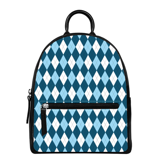 Soft Blue Argyle Pattern Print Leather Backpack