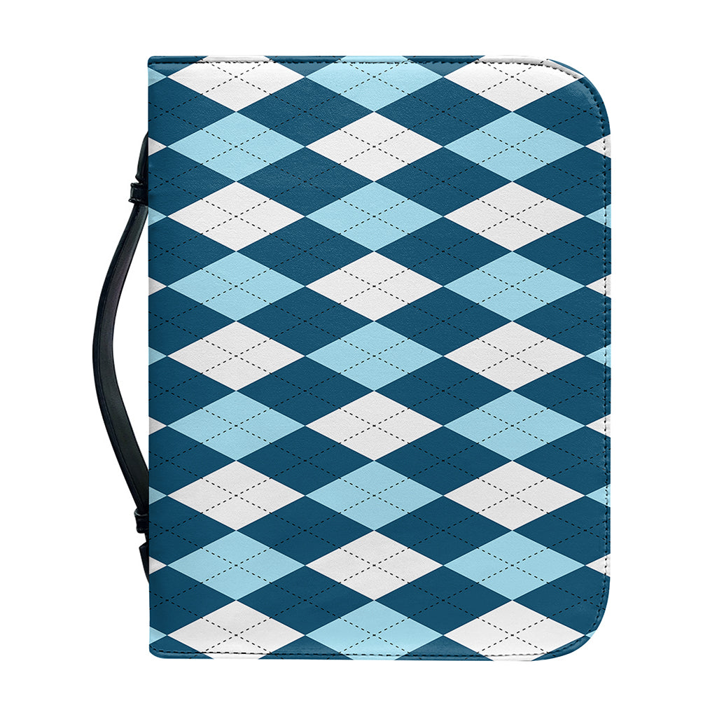 Soft Blue Argyle Pattern Print Leather Bible Cover