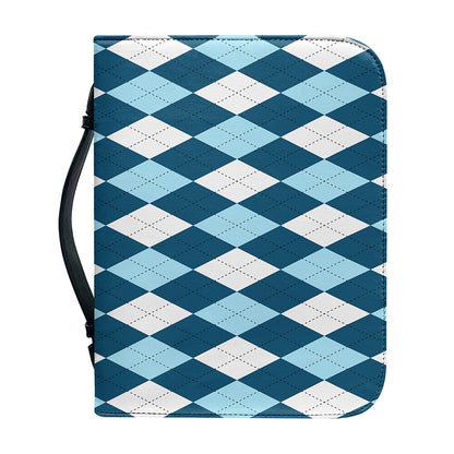 Soft Blue Argyle Pattern Print Leather Bible Cover
