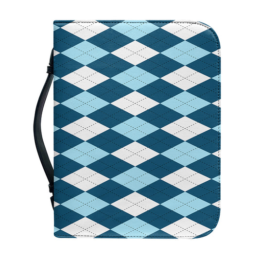 Soft Blue Argyle Pattern Print Leather Bible Cover