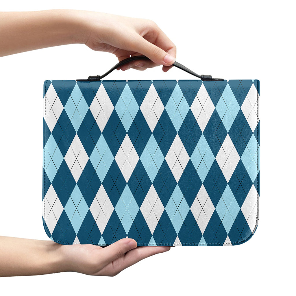 Soft Blue Argyle Pattern Print Leather Bible Cover