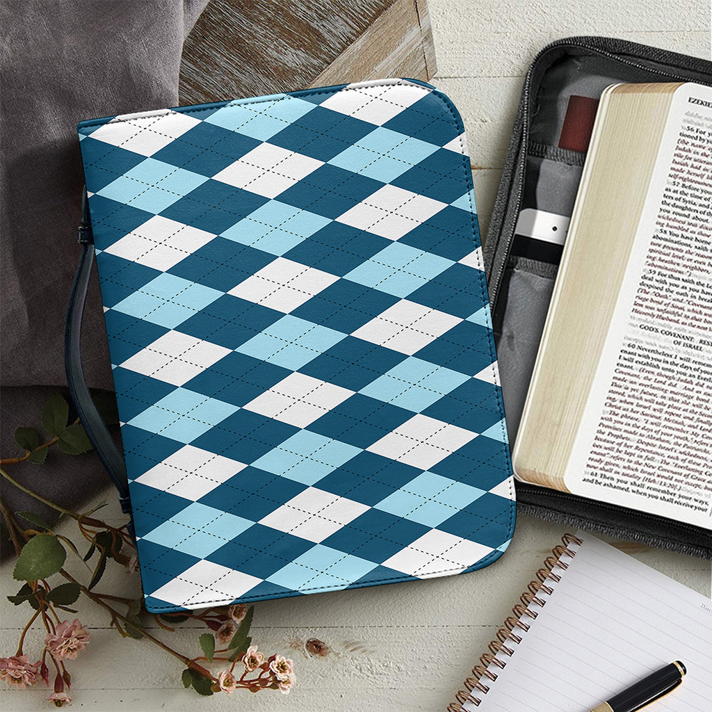 Soft Blue Argyle Pattern Print Leather Bible Cover