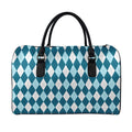 Soft Blue Argyle Pattern Print Leather Duffel Bag