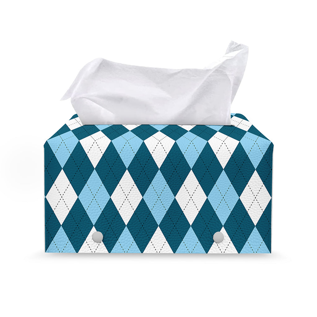 Soft Blue Argyle Pattern Print Leather Tissue Box Cover