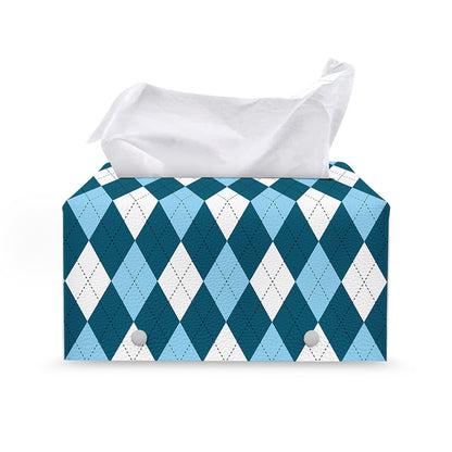 Soft Blue Argyle Pattern Print Leather Tissue Box Cover