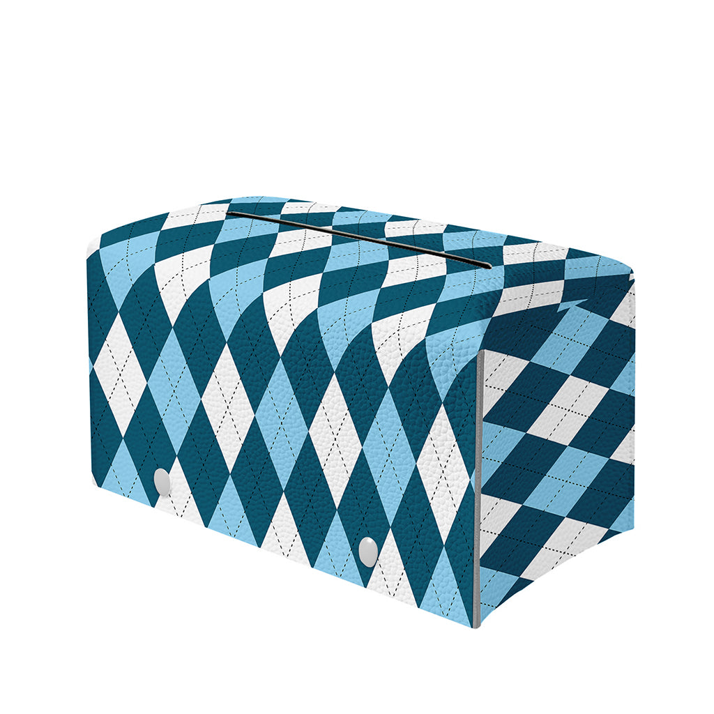 Soft Blue Argyle Pattern Print Leather Tissue Box Cover