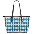 Soft Blue Argyle Pattern Print Leather Tote Bag With Zipper