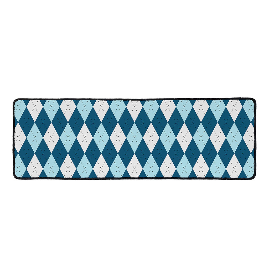 Soft Blue Argyle Pattern Print Long Kitchen Mat