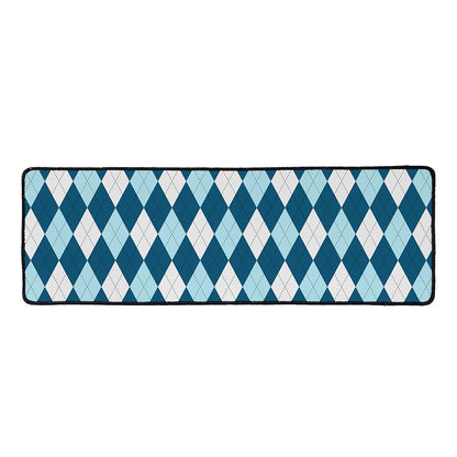 Soft Blue Argyle Pattern Print Long Kitchen Mat