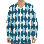 Soft Blue Argyle Pattern Print Long Sleeve Baseball Jersey