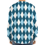 Soft Blue Argyle Pattern Print Long Sleeve Baseball Jersey