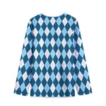 Soft Blue Argyle Pattern Print Long Sleeve Short Coat