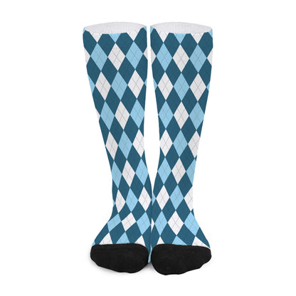 Soft Blue Argyle Pattern Print Long Socks