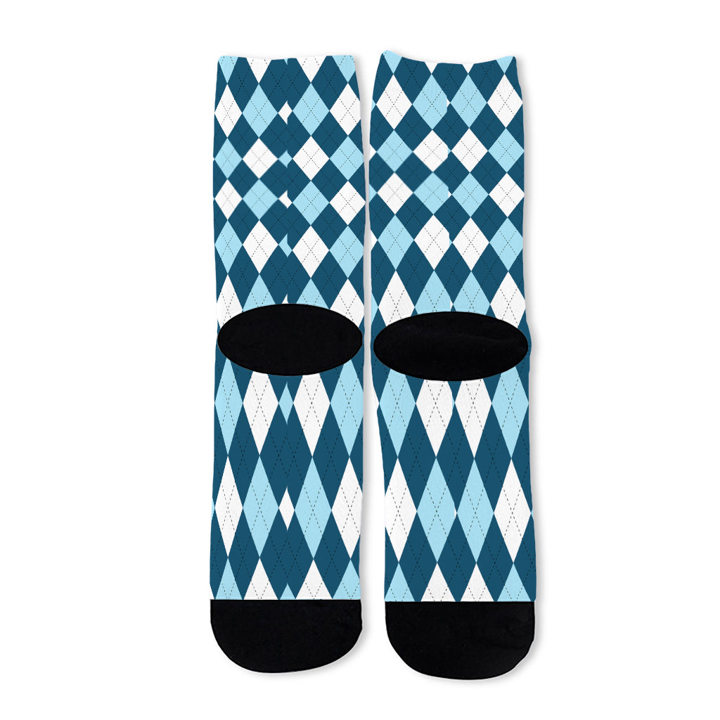 Soft Blue Argyle Pattern Print Long Socks