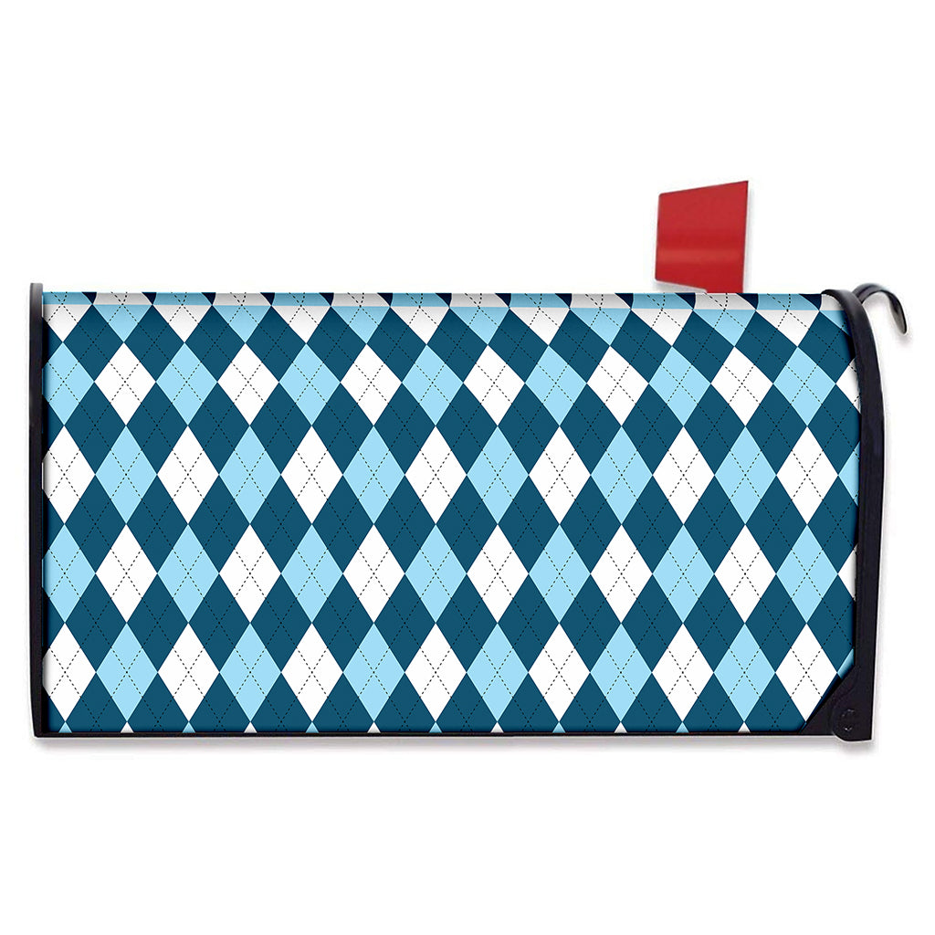 Soft Blue Argyle Pattern Print Mailbox Cover