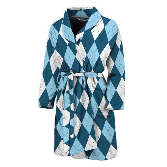 Soft Blue Argyle Pattern Print Men's Bathrobe