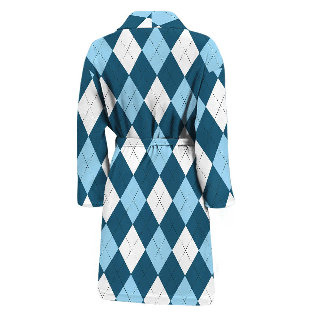 Soft Blue Argyle Pattern Print Men's Bathrobe