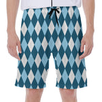 Soft Blue Argyle Pattern Print Men's Beach Shorts