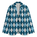 Soft Blue Argyle Pattern Print Men's Blazer