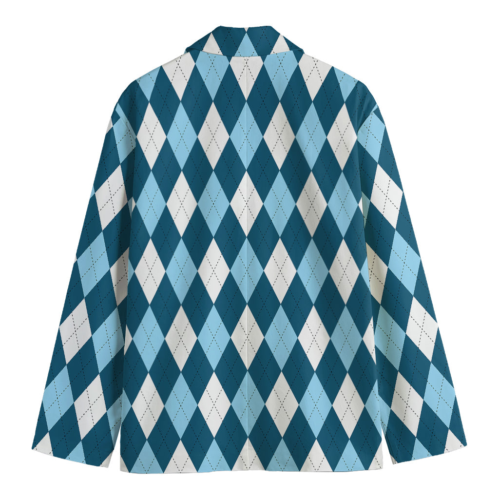 Soft Blue Argyle Pattern Print Men's Blazer