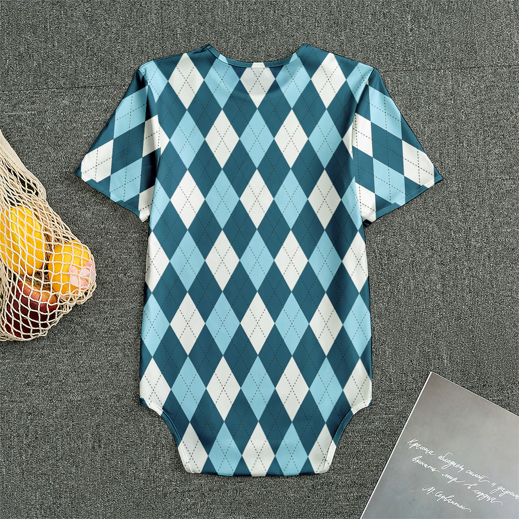 Soft Blue Argyle Pattern Print Men's Bodysuit