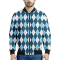 Soft Blue Argyle Pattern Print Men's Bomber Jacket