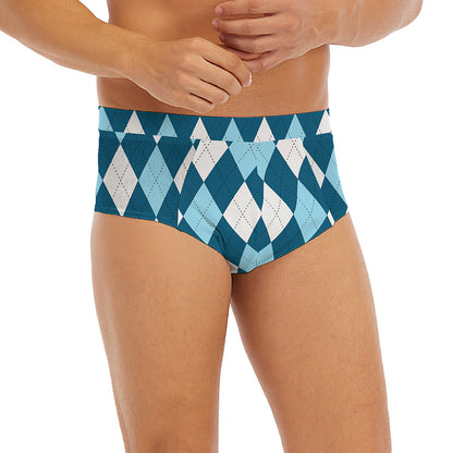 Soft Blue Argyle Pattern Print Men's Briefs
