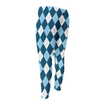 Soft Blue Argyle Pattern Print Men's Compression Pants