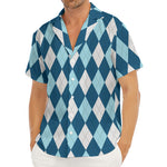 Soft Blue Argyle Pattern Print Men's Deep V-Neck Shirt