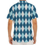 Soft Blue Argyle Pattern Print Men's Deep V-Neck Shirt