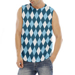 Soft Blue Argyle Pattern Print Men's Fitness Tank Top