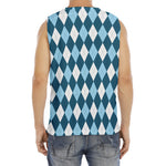 Soft Blue Argyle Pattern Print Men's Fitness Tank Top