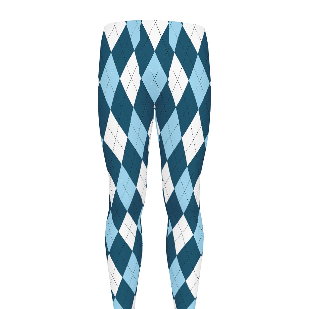 Soft Blue Argyle Pattern Print Men's leggings