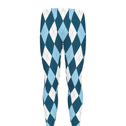 Soft Blue Argyle Pattern Print Men's leggings