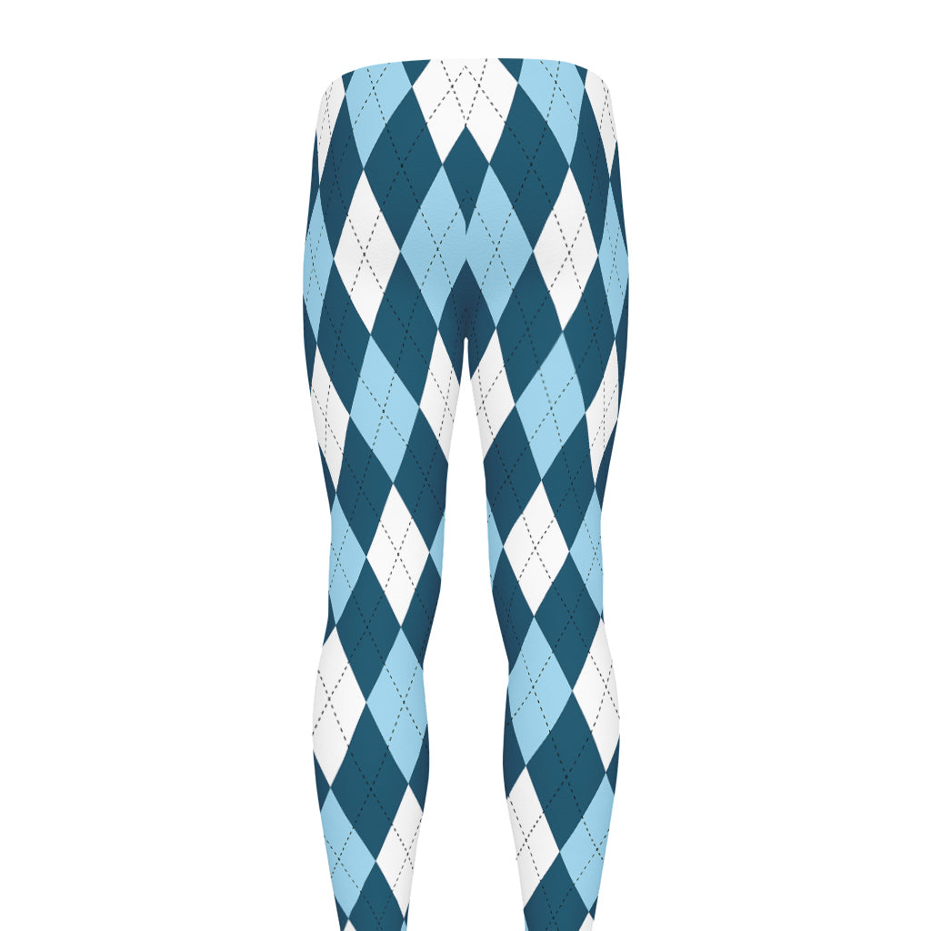 Soft Blue Argyle Pattern Print Men's leggings