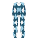 Soft Blue Argyle Pattern Print Men's leggings